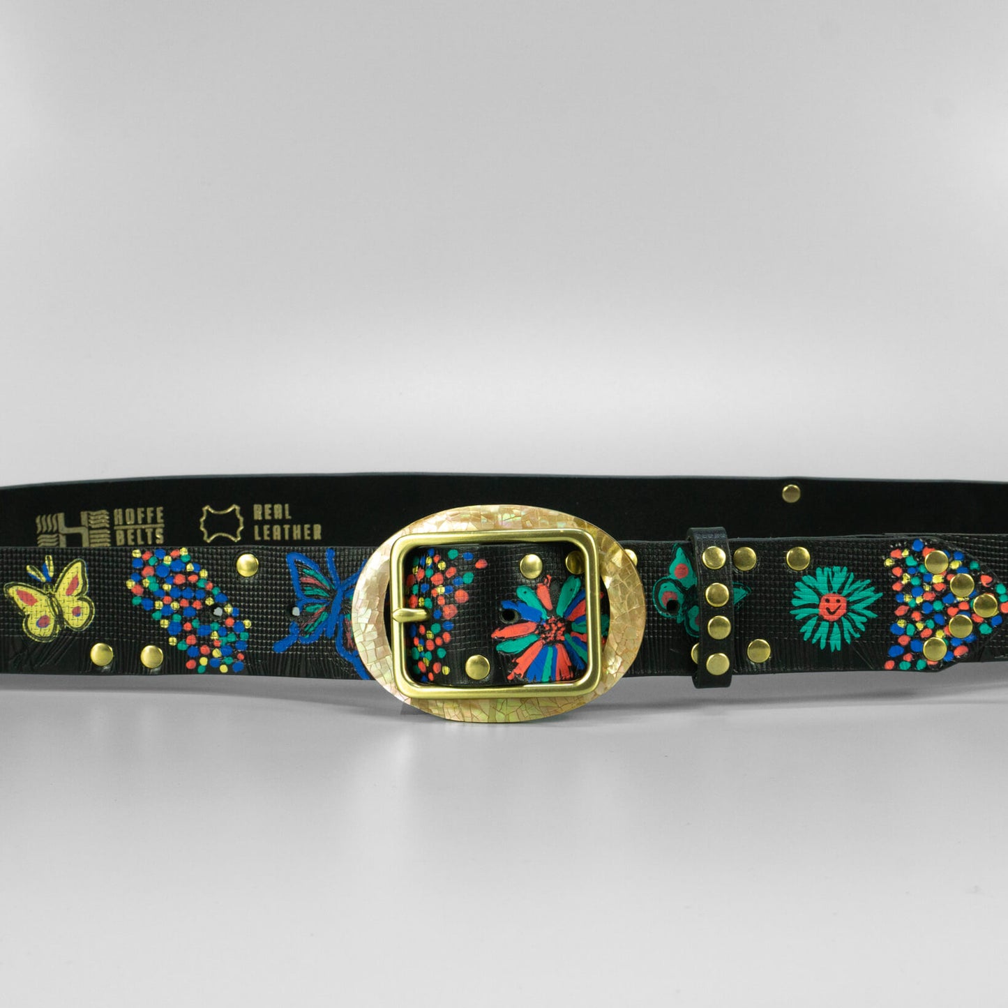 Ručne vyrobený dámsky kožený opasok do riflí "Garden"