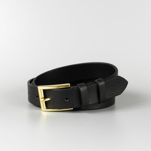 Čierny pánsky kožený opasok do obleku "Black gold" široký 3 cm