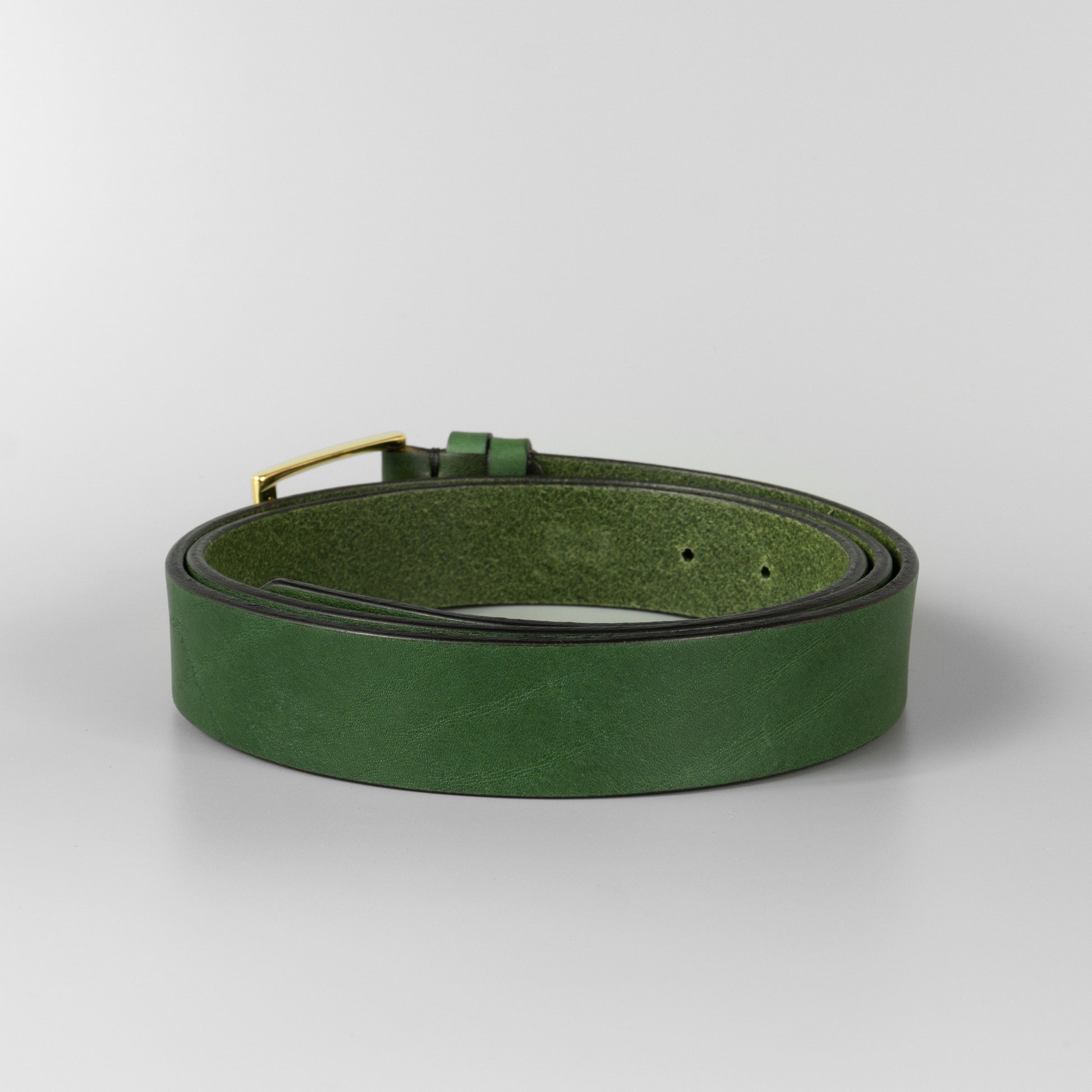 Zelený pánsky kožený opasok do obleku "Green gold" široký 3 cm