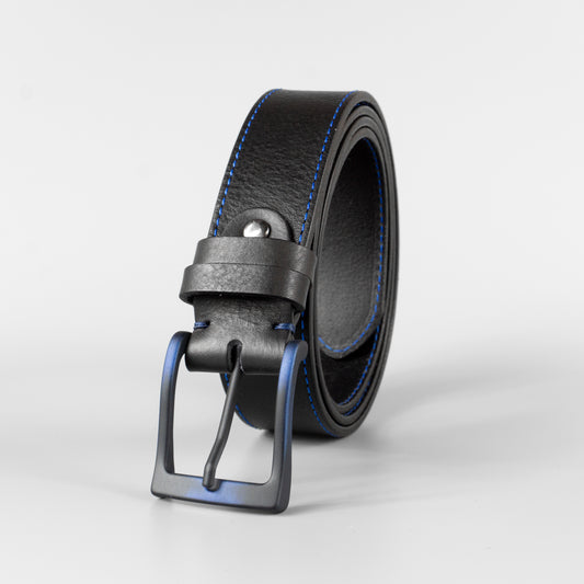 Čierny pánsky kožený opasok do riflí "Theodor" široký 3,5 cm