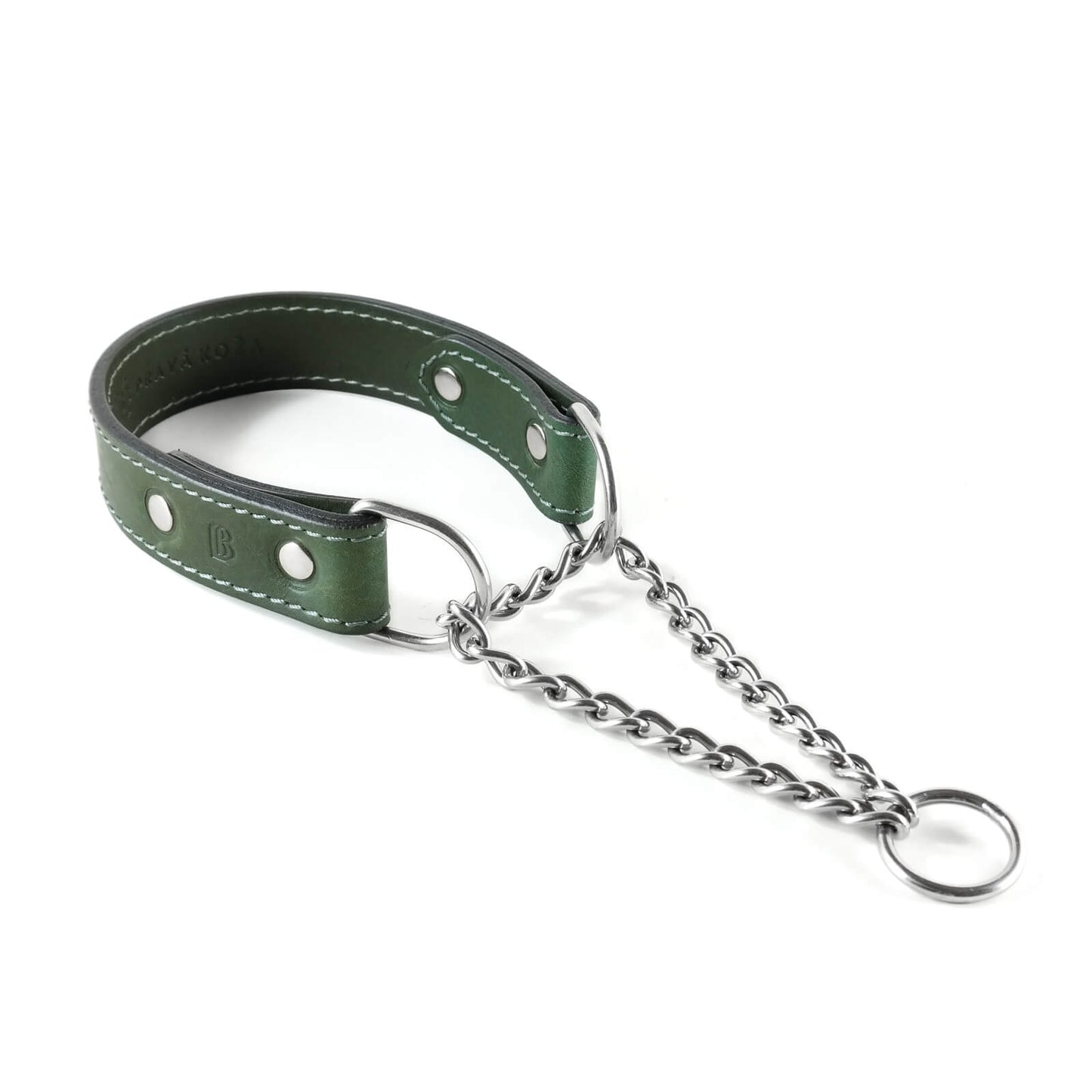 Koženo-reťazový obojok "Greenglow" 3 cm