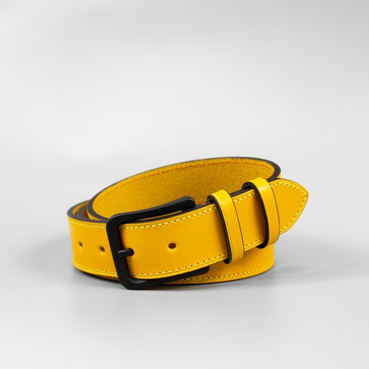 Žltý pánsky kožený opasok do riflí "Monza" široký 3,5 cm