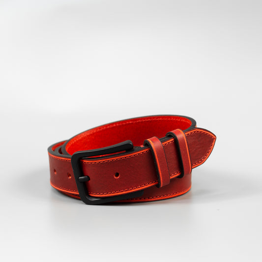 Červený pánsky kožený opasok do riflí "Neapol" široký 3,5 cm