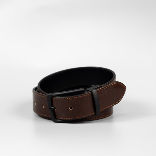 Čierny a hnedý obojstranný kožený opasok do obleku "Sanremo"